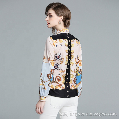 Custom Women Business Office Loose Printed Geometric Blouses
